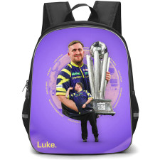 Darts Luke Littler Backpack School Bag StudentPack - Luke Littler Holding Trophy On Purple Background
