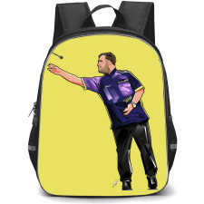 Darts Luke Littler Backpack School Bag StudentPack - Luke Littler Throwing A Dart Illustration Art On Yellow Background