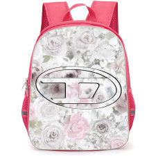 Diesel Backpack School Bag StudentPack - Diesel White Floral Oval D Poster