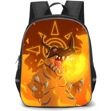 Digimon Greymon Backpack StudentPack - Greymon Fire Attack In Maroon Background