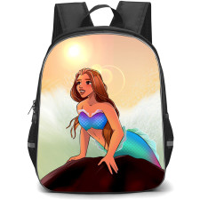 The Little Mermaid 2023 Ariel Backpack StudentPack - Ariel Sitting On Rock With Waves Cartoon Art