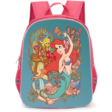 The Little Mermaid Ariel Backpack StudentPack - Ariel Surrounded By Seahorses, Flounder And Sebastian Cartoon Art