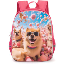 Dog Backpack StudentPack - Dog On Air With Pink Hair Ball