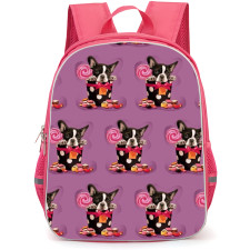 Boston Terrier Dog Backpack StudentPack - Boston Terrier Dog With Candy Pattern Art On Purple Background