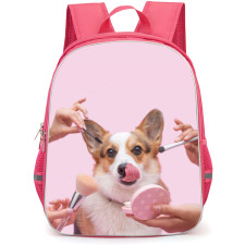 Corgi Dog Backpack StudentPack - Corgi Dog Grooming On Pink Background
