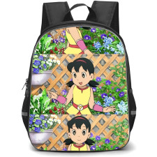 Doraemon Shizuka School Backpack StudentPack - Shizuka Collage Flowers Background