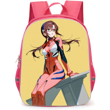 Neon Genesis Evangelion Mari Makinami Backpack StudentPack - Mari Makinami Wear Costume And Sitting On Yellow Background