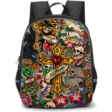 Ed Hardy Backpack School Bag StudentPack - Ed Hardy Floral Cross Skull Art Poster