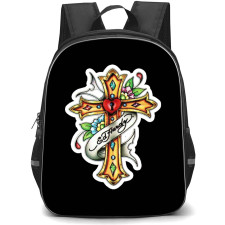 Ed Hardy Backpack School Bag StudentPack - Ed Hardy Minimal Gothic Cross Art Sticker