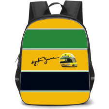 F1 Formula One Ayrton Senna Backpack StudentPack - Ayrton Senna Helmet Green Black Stripe On Yellow Background