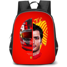 F1 Formula One Carlos Sainz Backpack StudentPack - Carlos Sainz Half Face Essere Ferrari Poster Red Background