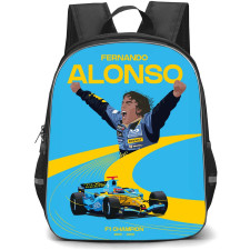 F1 Formula One Fernando Alonso Backpack StudentPack - Fernando Alonso F1 Champion 2005-06 Vector Illustration