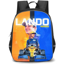 F1 Formula One Lando Norris Backpack StudentPack - Lando Norris Portrait On Orange Blue Background