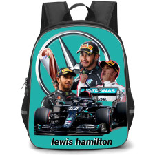 F1 Formula One Lewis Hamilton Backpack StudentPack - Lewis Hamilton Celebration Cyan Background