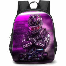 F1 Formula One Lewis Hamilton Backpack StudentPack - Lewis Hamilton Showing Gratitude On Purple Neon Background