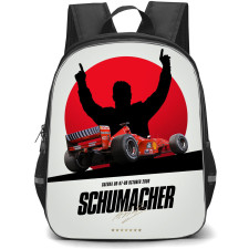 F1 Formula One Michael Schumacher Backpack StudentPack - Michael Schumacher Silhouette With Ferrari F1 2000 Gray Background