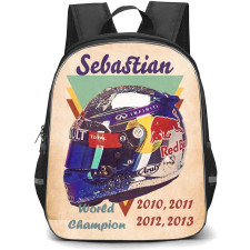 F1 Formula One Sebastian Vettel Backpack StudentPack - Sebastian Vettel 4 Time Champion Helmet Poster