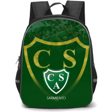 Club Atletico Sarmiento Backpack School Bag StudentPack - Club Atletico Sarmiento Stadium with Logo Diagonal Stripe Green Effect