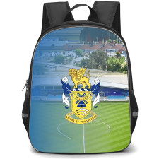 Aveley Football Club Backpack School Bag StudentPack - Aveley Football Club Stadium with Logo Blue Gradient Fade Effect