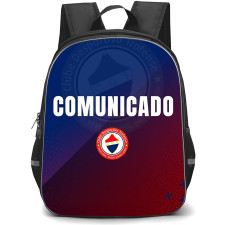 CD Trofense Backpack School Bag StudentPack - CD Trofense Round Logo With Text COMUNICADO On Blue Red Gradient Background