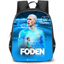 Phil Foden School Backpack StudentPack - Phil Foden 47 Manchester City F.C Portrait On Blue Graphic Art Background