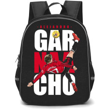 Alejandro Garnacho School Backpack StudentPack - Alejandro Garnacho 17 Manchester United Bicycle Kick Illustration On Word Art Background
