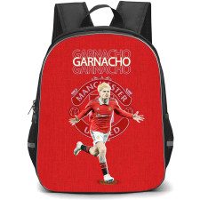 Alejandro Garnacho School Backpack StudentPack - Alejandro Garnacho Manchester United Celebration On Club Logo Red Background