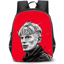 Alejandro Garnacho School Backpack StudentPack - Alejandro Garnacho Grayscale Side Portrait Illustration Art On Red Background