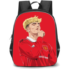 Alejandro Garnacho School Backpack StudentPack - Alejandro Garnacho Manchester United Signature Celebration Illustration Art On Red Background