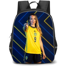 Kosovare Asllani Backpack StudentPack - Kosovare Asllani 9 Sweden Women's National Football Standing On Yellow Blue Stripe Background