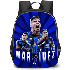Lautaro Martinez School Backpack StudentPack - Lautaro Martinez Inter Milan Shouting ON Blue Stripe Background