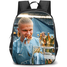 Manchester City F.C. Erling Haaland School Backpack StudentPack - Erling Haaland Holds the Trophy of Premier League With A Crown Poster