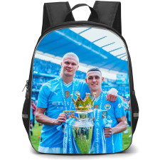 Manchester City F.C. School Backpack StudentPack - Erling Haaland And Phil Foden Holds Champions Trophy Poster