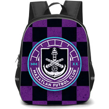 Mazatlan Futbol Club Backpack School Bag StudentPack - Mazatlan Futbol Club with Logo Checker Pattern Black and Purple Effect