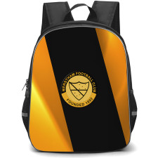 Merstham Football Club Backpack School Bag StudentPack - Merstham Football Club Logo with Diagonal Stripe Black and Gold Effect