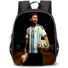 Lionel Messi Backpack School Bag StudentPack - Lionel Messi Jersey Number 10 Argentina National Team Holding Football And Boots Portrait Poster