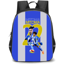 Kaoru Mitoma Backpack StudentPack - Kaoru Mitoma Brighton & Hove Albion F.C. 22 Dribbling On Blue Gray Stripe
