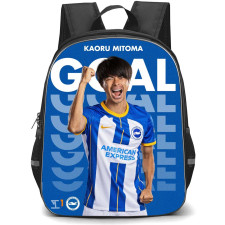 Kaoru Mitoma Backpack StudentPack - Kaoru Mitoma Brighton & Hove Albion F.C. Shouting On Word Art Blue Background