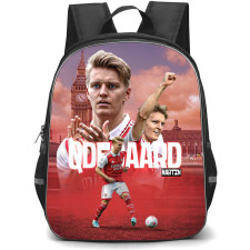 Martin Odegaard Backpack StudentPack - Martin Odegaard Arsenal F.C. Dribbling On Emirates Stadium Background
