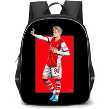 Martin Odegaard School Backpack StudentPack - Martin Odegaard Arsenal FC Showing Victory Sign Illustration Art On Red Black Background