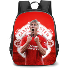 Rasmus Hojlund Backpack StudentPack - Rasmus Hojlund Manchester United F.C. Shouting On Logo Red Background