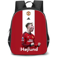 Rasmus Hojlund School Backpack StudentPack - Rasmus Hojlund Manchester United F.C. Shouting On White Red Stripe Background