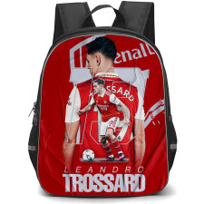 Leandro Trossard Backpack StudentPack - Leandro Trossard Arsenal F.C. Dribbling On Red Graphic Art Poster