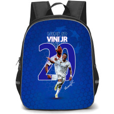 Vini Jr. Backpack StudentPack - Vini Jr. 20 Real Madrid CF Celebration On Blue Hexagon Background