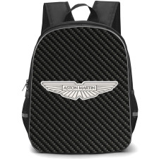 Aston Martin Backpack School Bag StudentPack - Aston Martin Logo On Traditional Black Charcoal Carbon Fiber Background