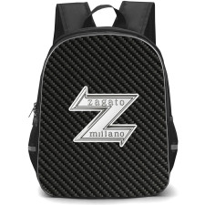 Aston Martin DB4GT Zagato Backpack School Bag StudentPack - Aston Martin DB4GT Zagato Logo On Traditional Black Charcoal Carbon Fiber Background