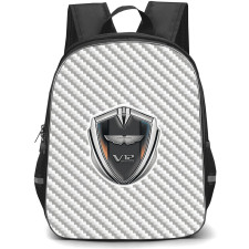 Aston Martin V12 Speedster Backpack School Bag StudentPack - Aston Martin V12 Speedster Logo On Silver Gray Carbon Fiber Background