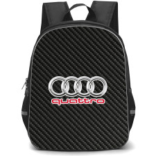 Audi Quattro Backpack School Bag StudentPack - Audi Quattro Logo On Traditional Black Charcoal Carbon Fiber Background
