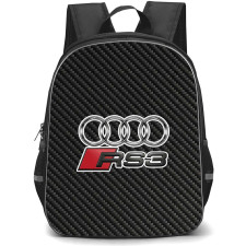 Audi RS 3 Backpack School Bag StudentPack - Audi RS 3 Logo On Traditional Black Charcoal Carbon Fiber Background