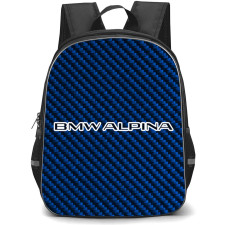 BMW Alpina Backpack School Bag StudentPack - BMW Alpina Logo On Blue Carbon Fiber Background